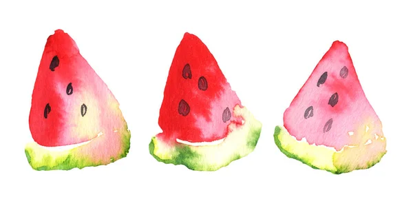 Wassermelonenscheiben Set Vorhanden Aquarell Sommer Exotische Früchte Kollektion Für Banner — Stockfoto