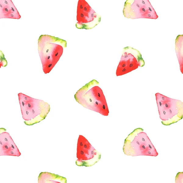 Watercolor Fresh Watermelon Slices Seamless Pattern Image Fabric Textile Fashion — Stock Photo, Image