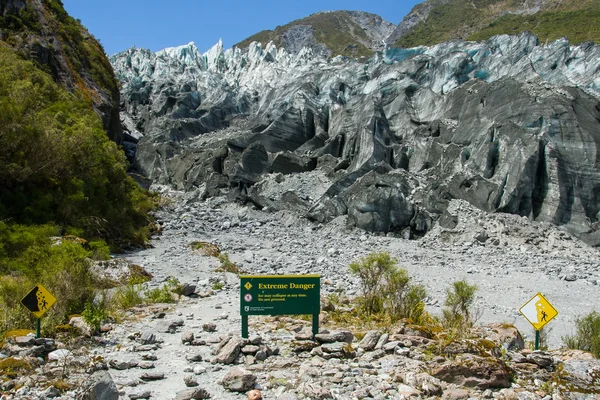 Señal de advertencia del glaciar Fox — Foto de Stock