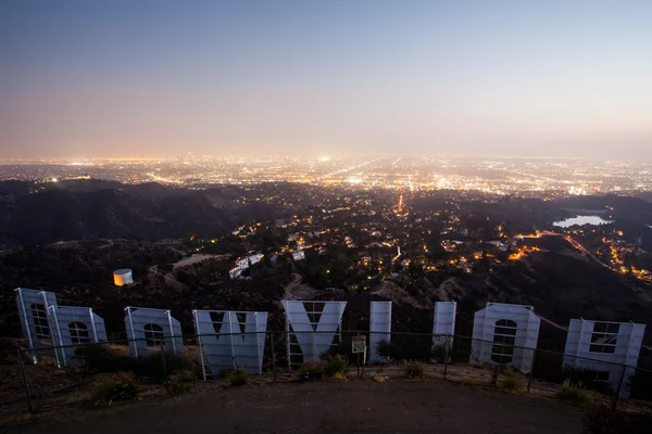 Hollywood segno di notte — Foto Stock