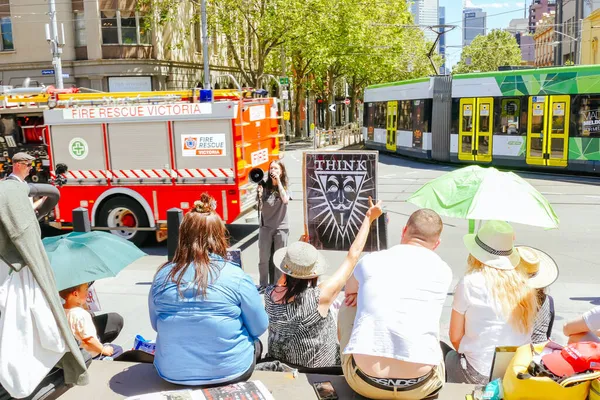 Протести проти щеплень у Мельбурні — стокове фото