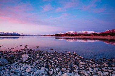Yeni Zelanda 'da Tekapo Gölü Günbatımı