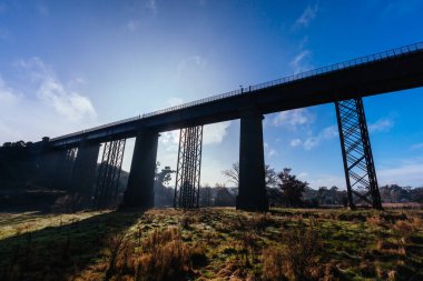 Açık bir bahar gününde Taradale, Victoria, Avustralya 'da 19. yüzyıldan kalma bir viyadük.