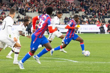 MELBOURNE, AUSTRALIA - JULY 19: Tyrick Mitchell of Crystal Palace plays against Manchester United in a pre-season friendly football match at the MCG on 19th July 2022
