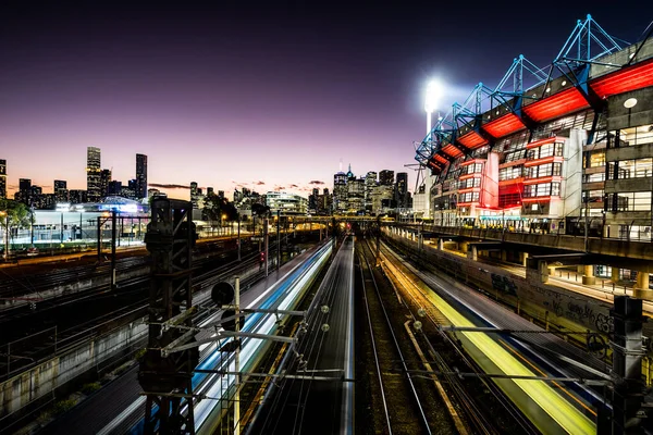 Dusk View Melbournes Famous Skyline Melbourne Cricket Ground Stadium Melbourne — Zdjęcie stockowe