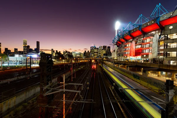 Dusk View Melbournes Famous Skyline Melbourne Cricket Ground Stadium Melbourne — Stock Photo, Image