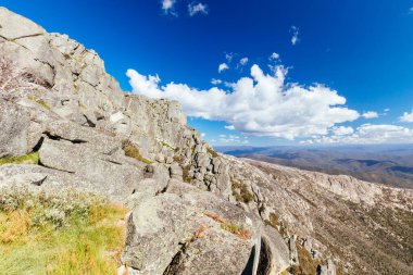 Views at the Horn Hut and picnic area on Mt Buffalo on a summers afternoon in the Victorian Alps, Australia