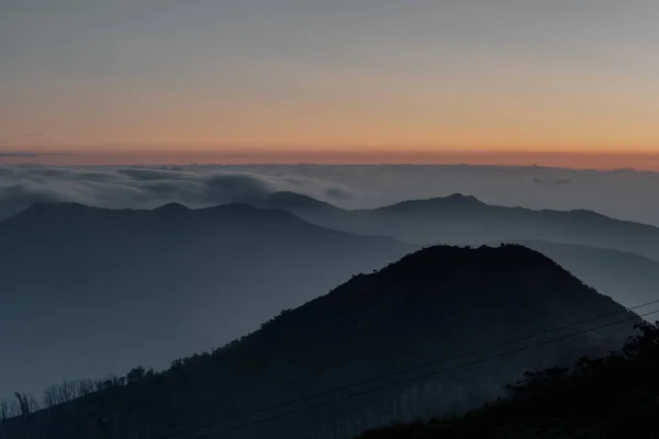 Landscape views of sunset from the summit of Mt Buller over the Victorian Alps in the Victorian High Country, Australia