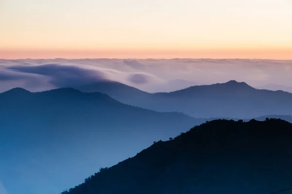 Landscape views of sunset from the summit of Mt Buller over the Victorian Alps in the Victorian High Country, Australia