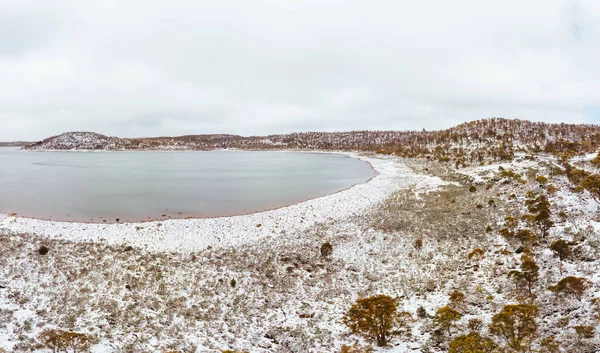 Het Landschap Rond Het Gehucht Liawenee Great Lake Een Sneeuwstorm — Stockfoto