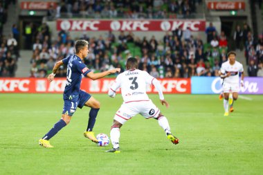 MELBOURNE, AUSTRALIA - 15 Ekim 2022 'de AAMI Park' ta oynanan 2022-2023 Isuze UTE A-League sezonunun ikinci turunda Melbourne Victory 'den Ben Folami ile oynadılar.