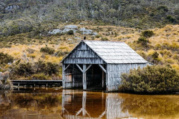 Dove Lake Boatshed Detail Cool Stormy Spring Afternoon Sunset Cradle — Stock Photo, Image
