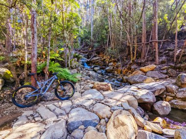 HOBART, AUSTRALIA - 14 SEPTEMBER 2022: Hobart, Tazmanya, Avustralya 'da bahar zamanı boyunca Wellington Dağı' nın doğu yakasında popüler yürüyüş ve bisiklete binme kabiliyeti