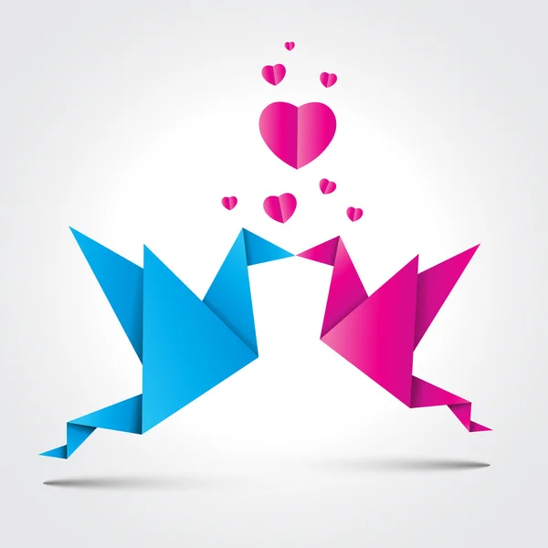 iki origami kuşlar öpüşme.