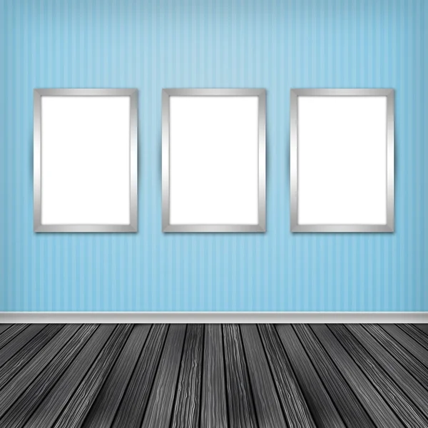 Three empty frames on a wall — Stock Photo, Image