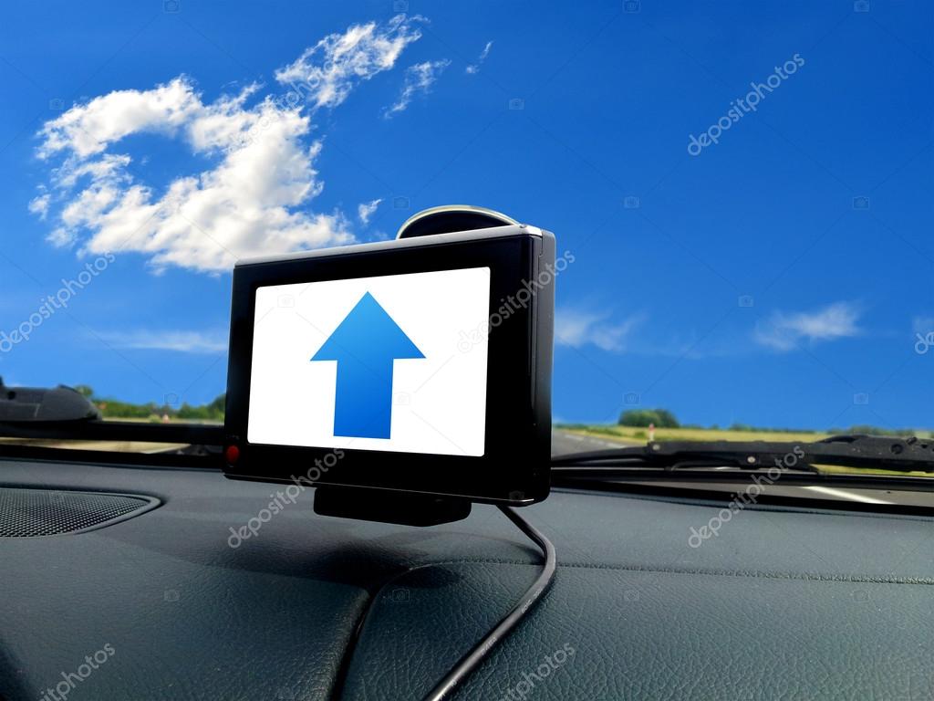 Blue forward arrow on gps system — Stock Photo © thepixel #27361491, image size:1024x768