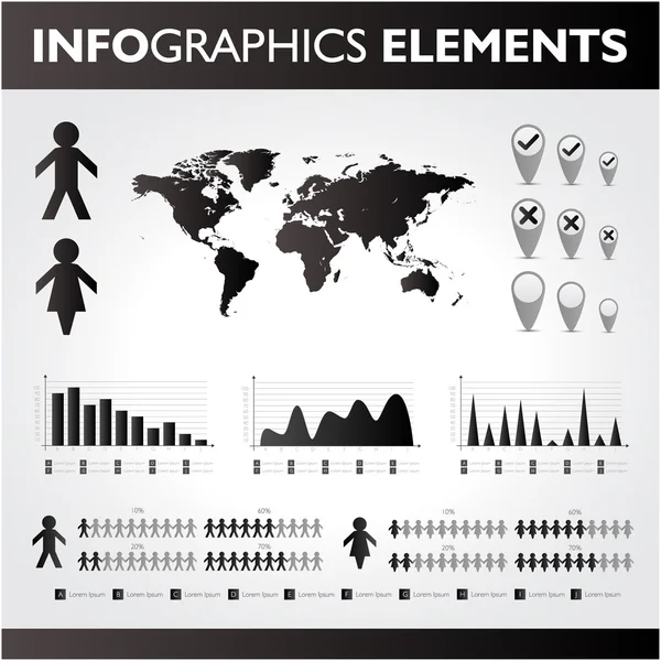 Black and white infographics set. Vector icons. — Stock Vector