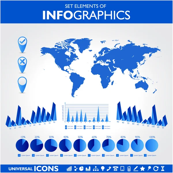 Blaue Infografik. universelle Vektorsymbole gesetzt. Statistik. — Stockvektor