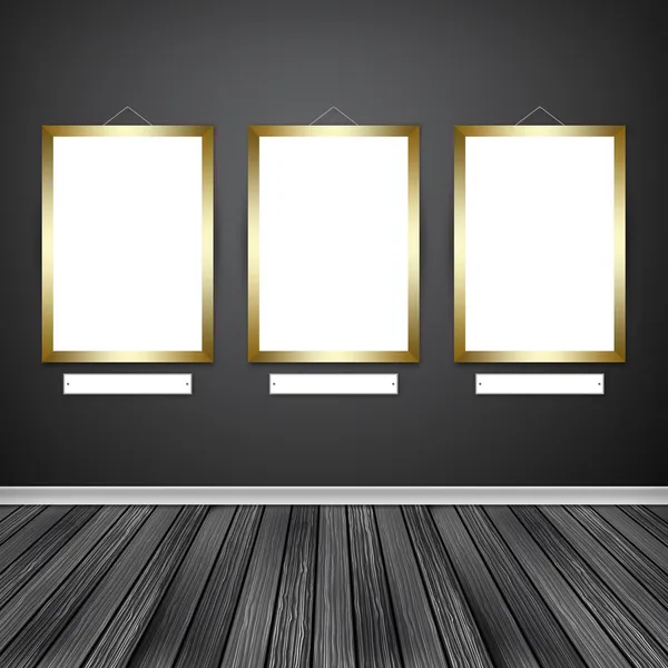 Three empty frames on a wall — Stock Photo, Image