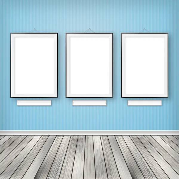 Three empty frames on a wall — Stock Photo, Image