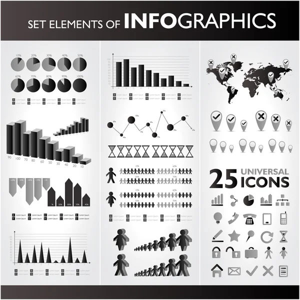 Black and white infographics set. Vector icons. — Stock Vector