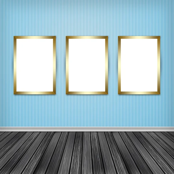 Three empty frames on a wall — Stock Photo, Image