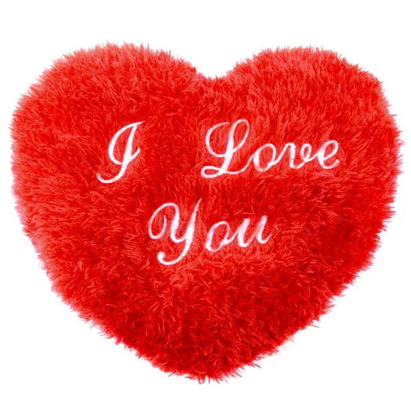 Pluizig ik hou van je hart vorm Valentijnsdag kussen — Stockfoto