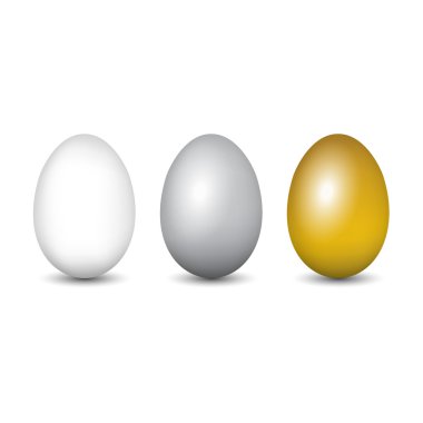 Beyaz, gümüş, altın yumurta. Vektör illüstrasyonu