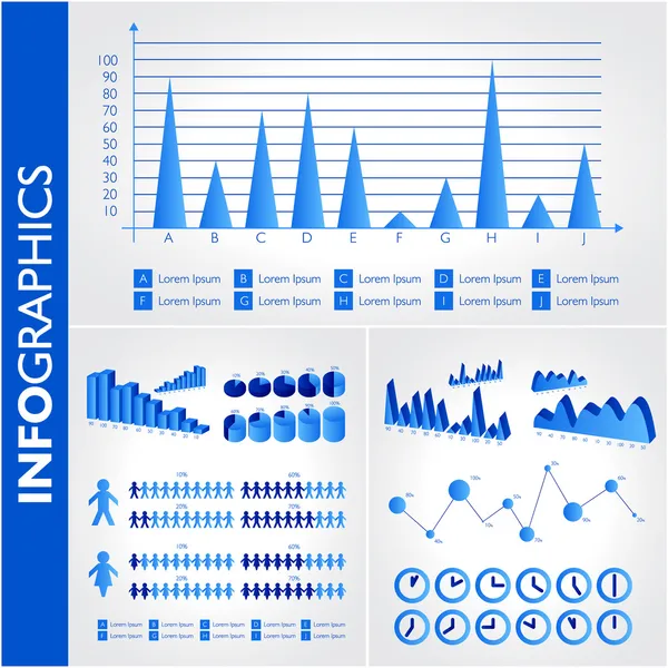 Blaue Infografik. universelle Vektorsymbole gesetzt. Statistik. — Stockvektor