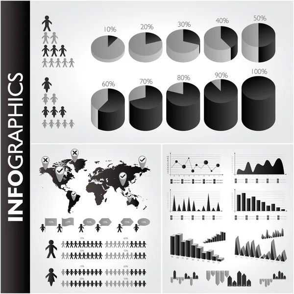 Schwarzweiß-Infografik Set. Vektorsymbole. — Stockvektor