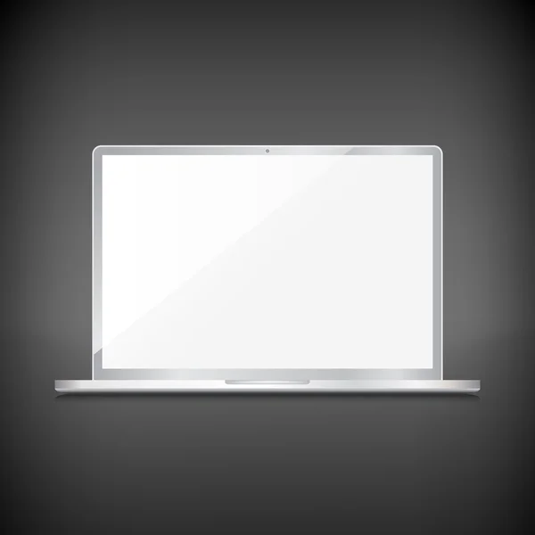 Czysty ekran laptopa realistyczne, na białym tle na ciemnym tle — Wektor stockowy