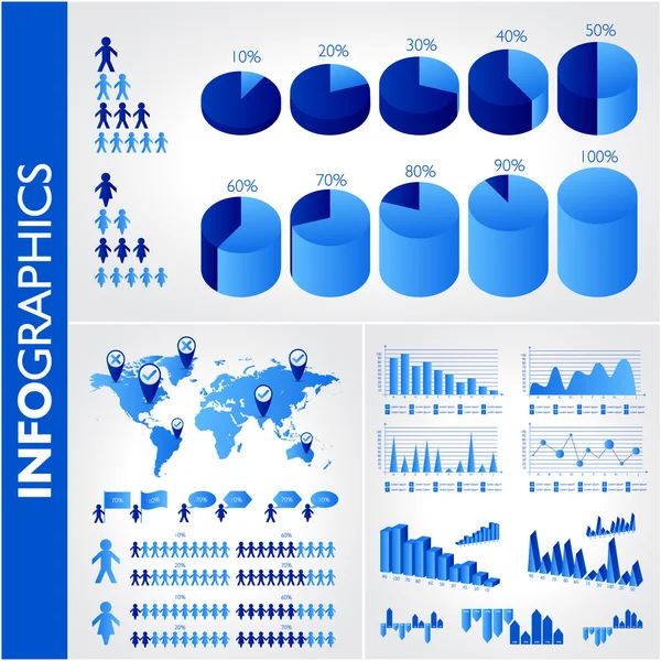 Blue infographics. Universal vector icons set. Statistic. — Stock Vector