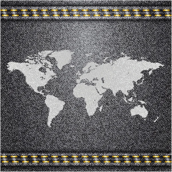 Mapa světa na texturu pozadí džíny. vektor. — Stockový vektor