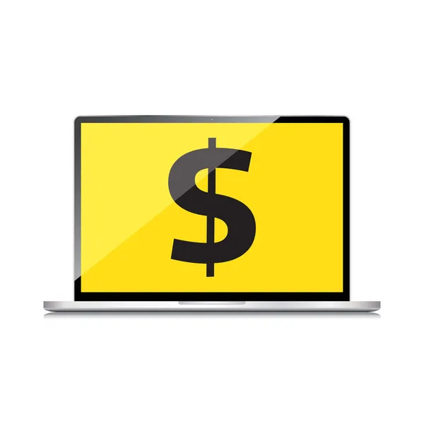 High-quality laptop screen with the Dollar sign. Economy concept — Stock Vector