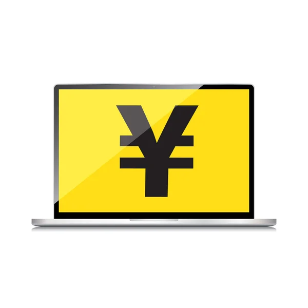 Tela de laptop de alta qualidade com o símbolo do iene. Conceito de economia . — Vetor de Stock
