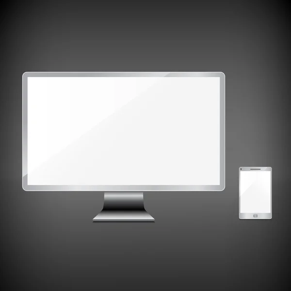 Realistic blank sliver screens set on dark background — Stock Vector