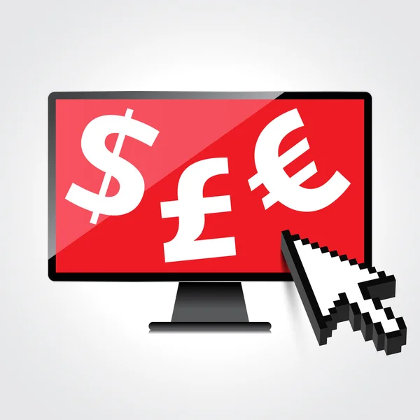 High-quality computer display, monitor screen with the Euro, Dol — Stock Vector