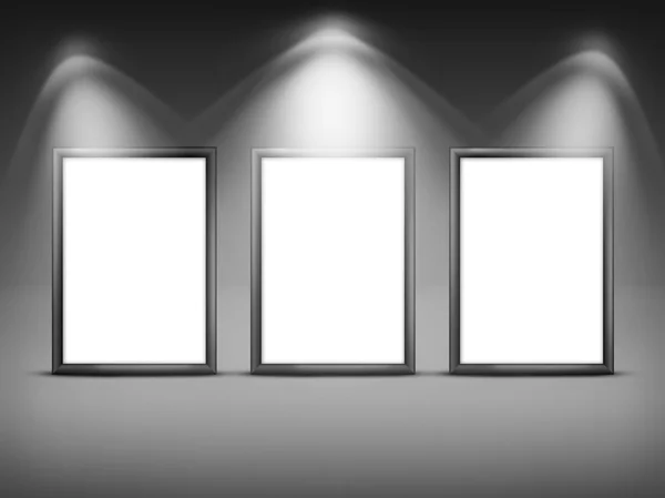 Drie lege frames op een muur — Stockfoto