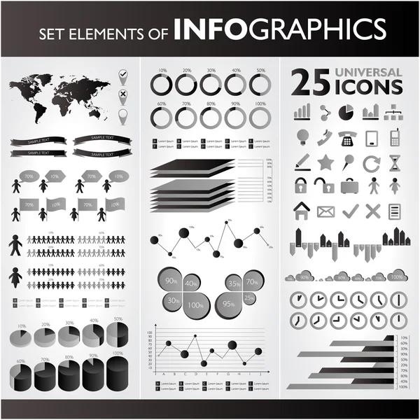 Black and white infographics set. Vector icons. — Stock Vector