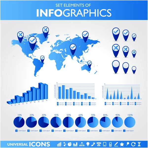 Blaue Infografik. universelle Vektorsymbole gesetzt. Statistik. — Stockvektor