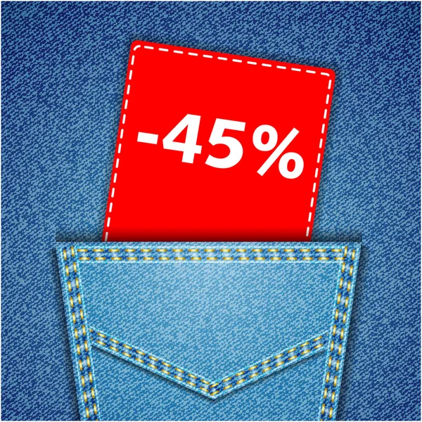 Blå tillbaka jeans ficka realistiska denim konsistens med nummer perce — Stock vektor