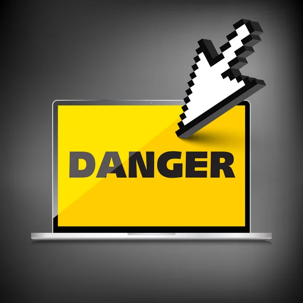 Écran d'ordinateur portable de haute qualité avec le signe d'avertissement de texte Danger — Image vectorielle