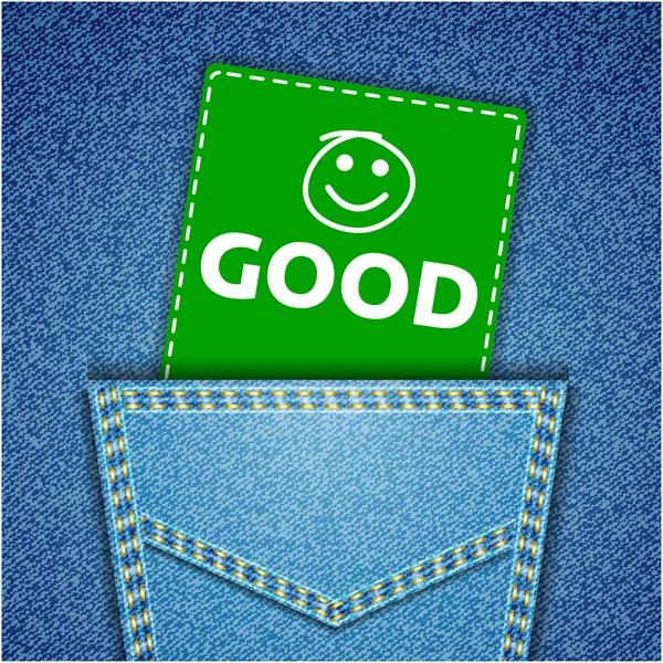 Good tag. Blue back jeans pocket realistic denim texture — Stock Vector