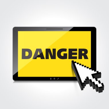 yüksek kaliteli tablet ekranıyla metni uyarı işareti tehlike