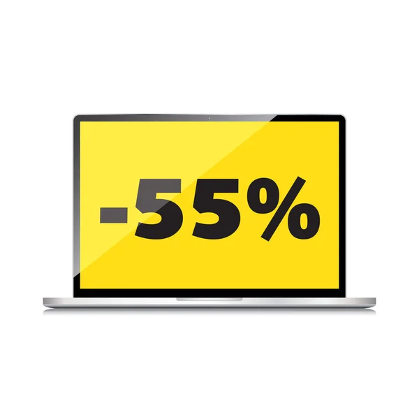 Salg, markering, rabatt 55 prosent på bærbar PC-skjerm av høy kvalitet – stockvektor