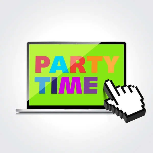 파티 시간 단어 고품질 휴대용 퍼스널 컴퓨터 스크린에 표시. — 스톡 벡터