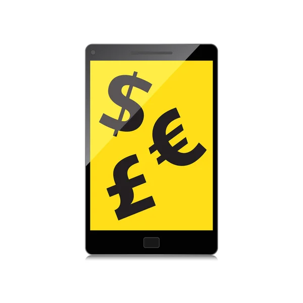 High-quality smartphone screen with the Euro, Dollar and Pound s — Stock Vector