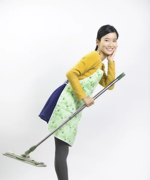 Young women and home cleaning products — Stock Photo, Image