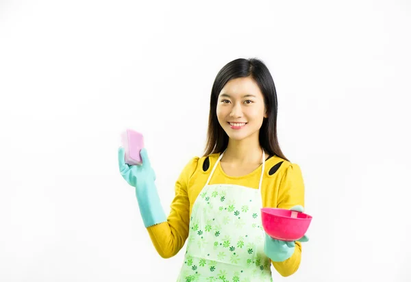 Jonge vrouwen en schoonmaken producten van het huis Rechtenvrije Stockfoto's