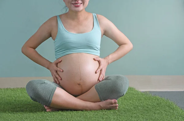 임신부가 위에서 만지는 — 스톡 사진